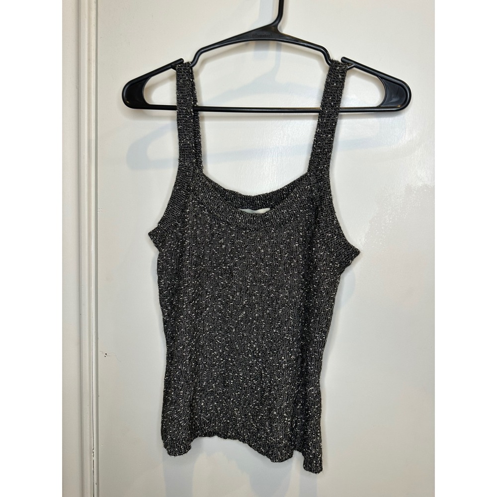 Laura Leigh Ltd Womens Black White Marled Knit Tank Top Scoop Neck Size M